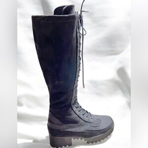 Size 6……..Knee High Eliza Lace Up Suede/Canvas Combat Boots. New……Cape Robbin